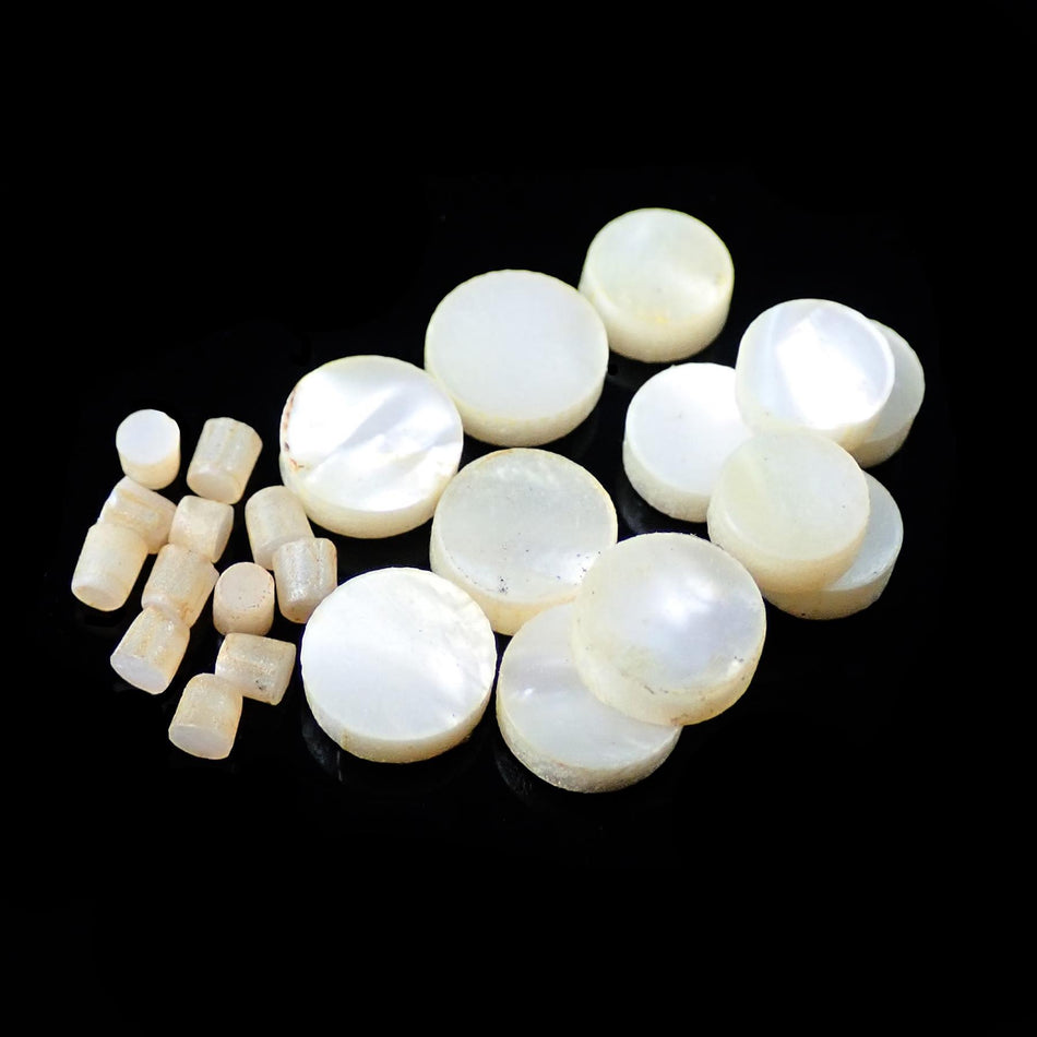 White Large Pattern Pearloid Celluloid Dot Guitar Fretmarker Inlay Set - 6Pcs 6mm & 6Pcs 5mm & 12Pcs 2mm, Pack of 24, Circle
