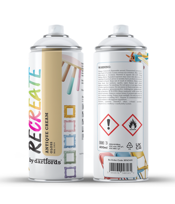 Recreate Antique Cream Gloss Interior/Exterior Spray Paint For Wood, Metal and Plastic - 400ml Aerosol