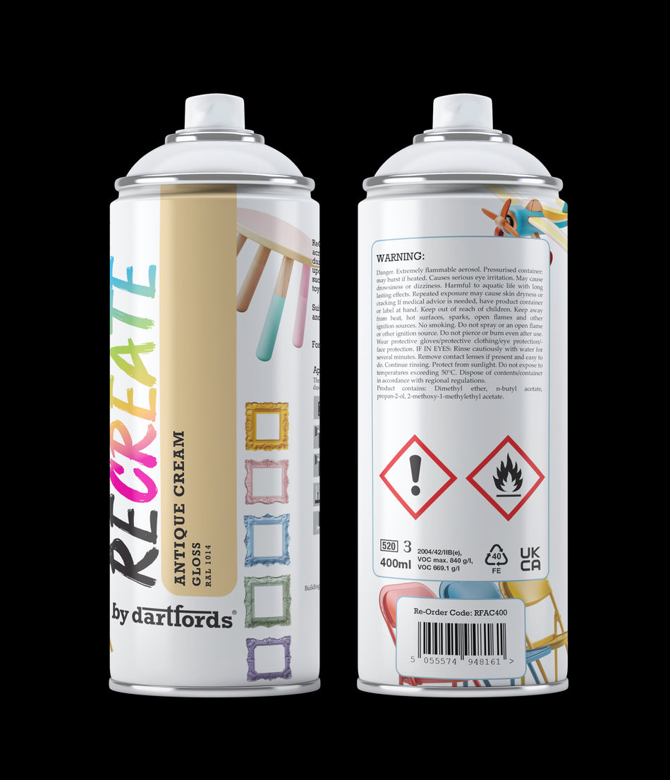 Recreate Antique Cream Gloss Interior/Exterior Spray Paint For Wood, Metal and Plastic - 400ml Aerosol
