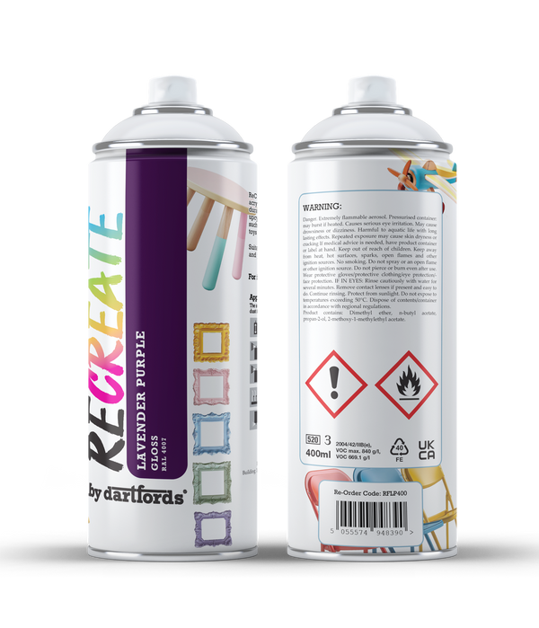 RECREATE Lavender Purple Violet Gloss Spray Paint for Wood, Metal, Plastic | Quick Drying, Smooth, Durable, Easy-to-Apply | Suitable for Indoor / Outdoor | For Furniture, Craft, Doors, Ornaments, Pots, Frames