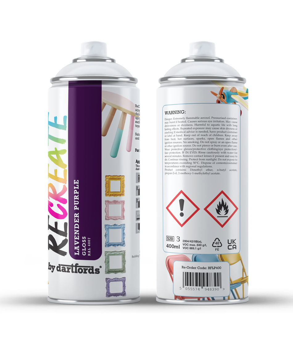 RECREATE Lavender Purple Violet Gloss Spray Paint for Wood, Metal, Plastic | Quick Drying, Smooth, Durable, Easy-to-Apply | Suitable for Indoor / Outdoor | For Furniture, Craft, Doors, Ornaments, Pots, Frames