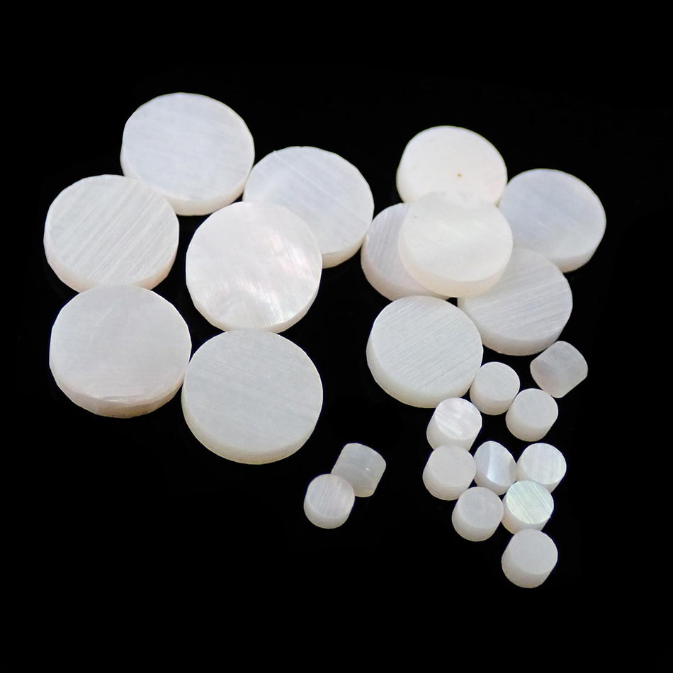 White Mother of Pearl Dot Guitar Fretmarker Inlay Set - 6Pcs 6mm & 6Pcs 5mm & 12Pcs 2mm, Pack of 24, Circle