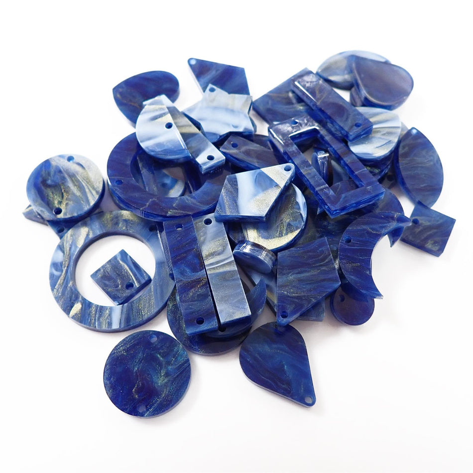 Inky Blue Acrylic Jewellery Making Shapes - 10-33mm, Set of 46, Mixed