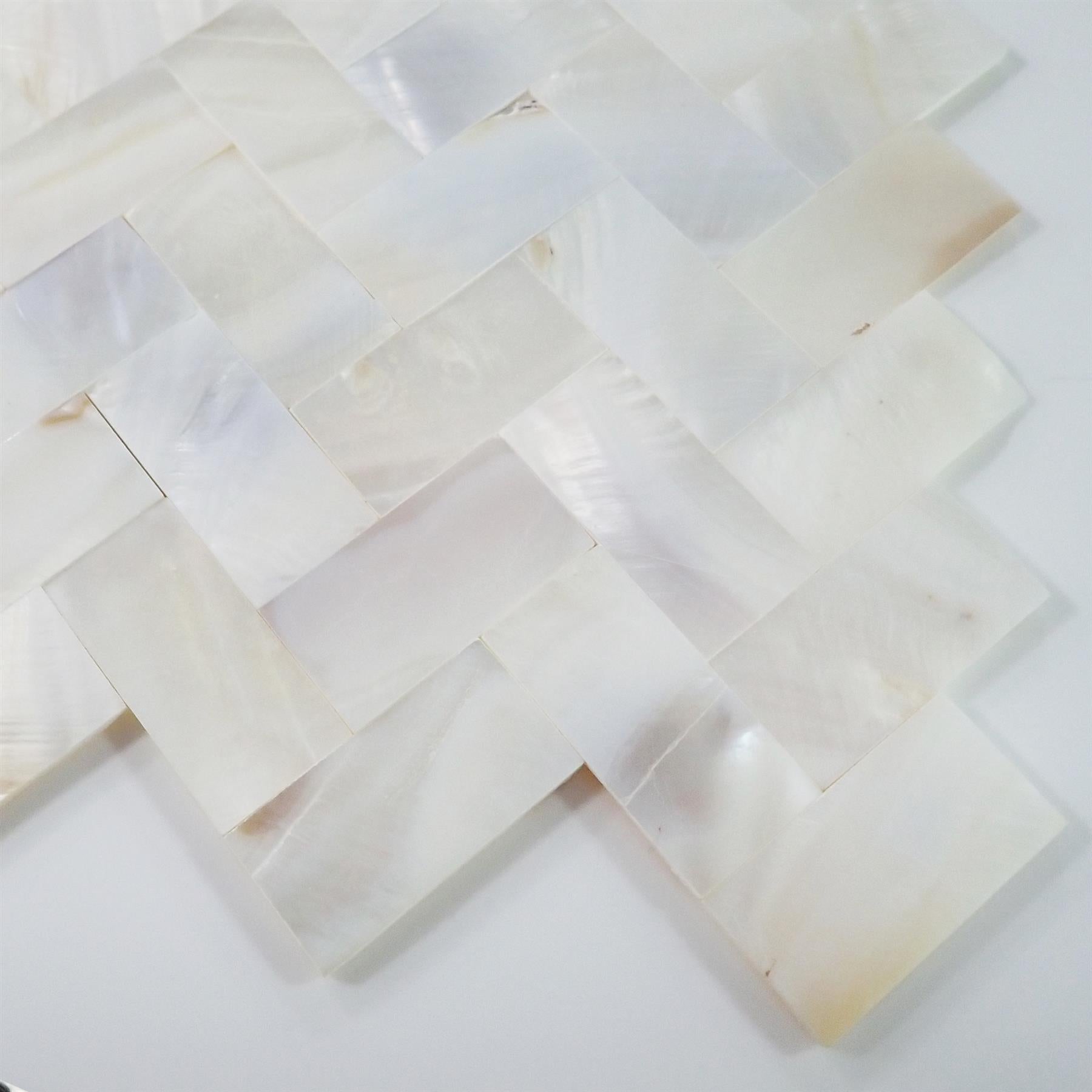 White Mother of Pearl Herringbone Gapless Mosaic Tile - 280x300mm, Mes