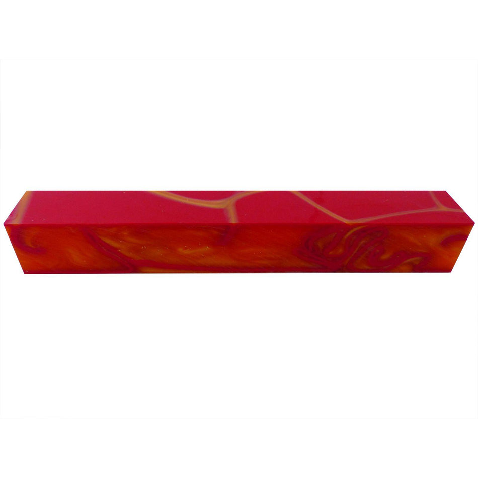 Orange Sunspot Orange/Red Abstract Acrylic Pen Turning Blank - 150x20x20mm, 6x3/4x3/4 In