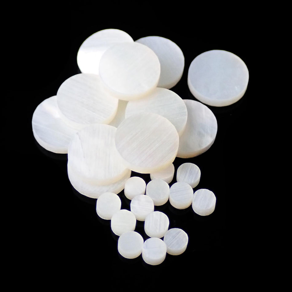 White Mother of Pearl Dot Guitar Fretmarker Inlay Set - 12Pcs 6mm & 12Pcs 2mm, Pack of 24, Circle