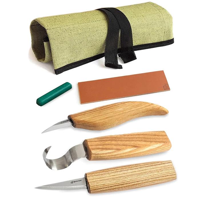 S17 Upgraded Spoon Carving Set (3 Knives In Roll + Accessories)