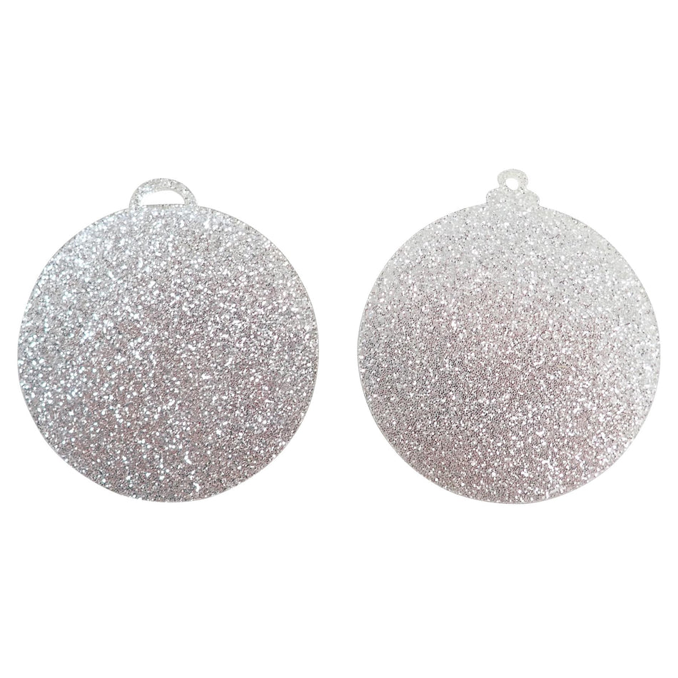 Silver Glitter Acrylic Bauble Decoration - 76x68mm, Pack of 24