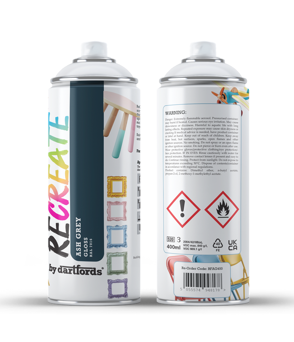 Recreate Ash Grey Gloss Interior/Exterior Spray Paint For Wood, Metal and Plastic - 400ml Aerosol