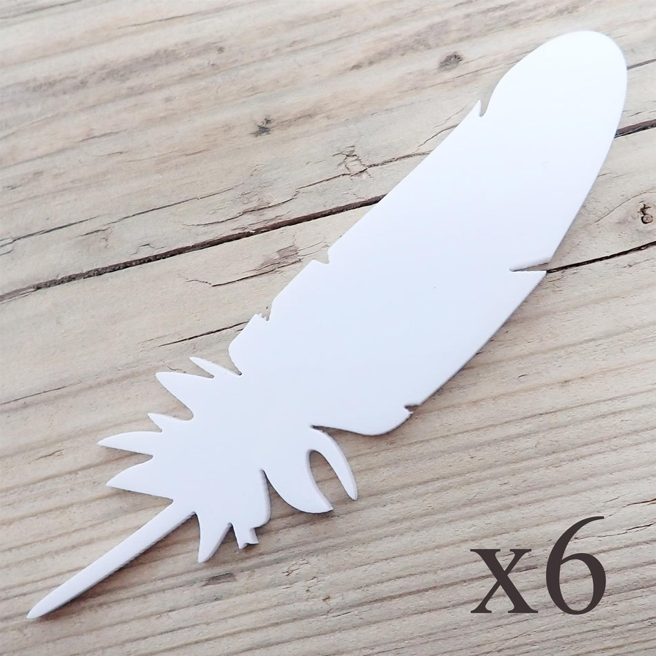 White Laser Mdf Acrylic Feather Decorations, 100mm (Style 10) (Pack of 6)