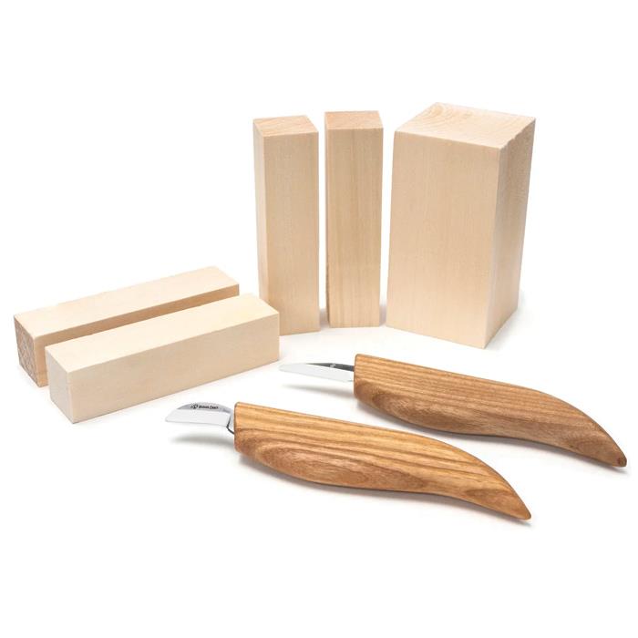 S16 Figure Carving Set (2 Knives + Linden Wood Blocks Blanks Set)
