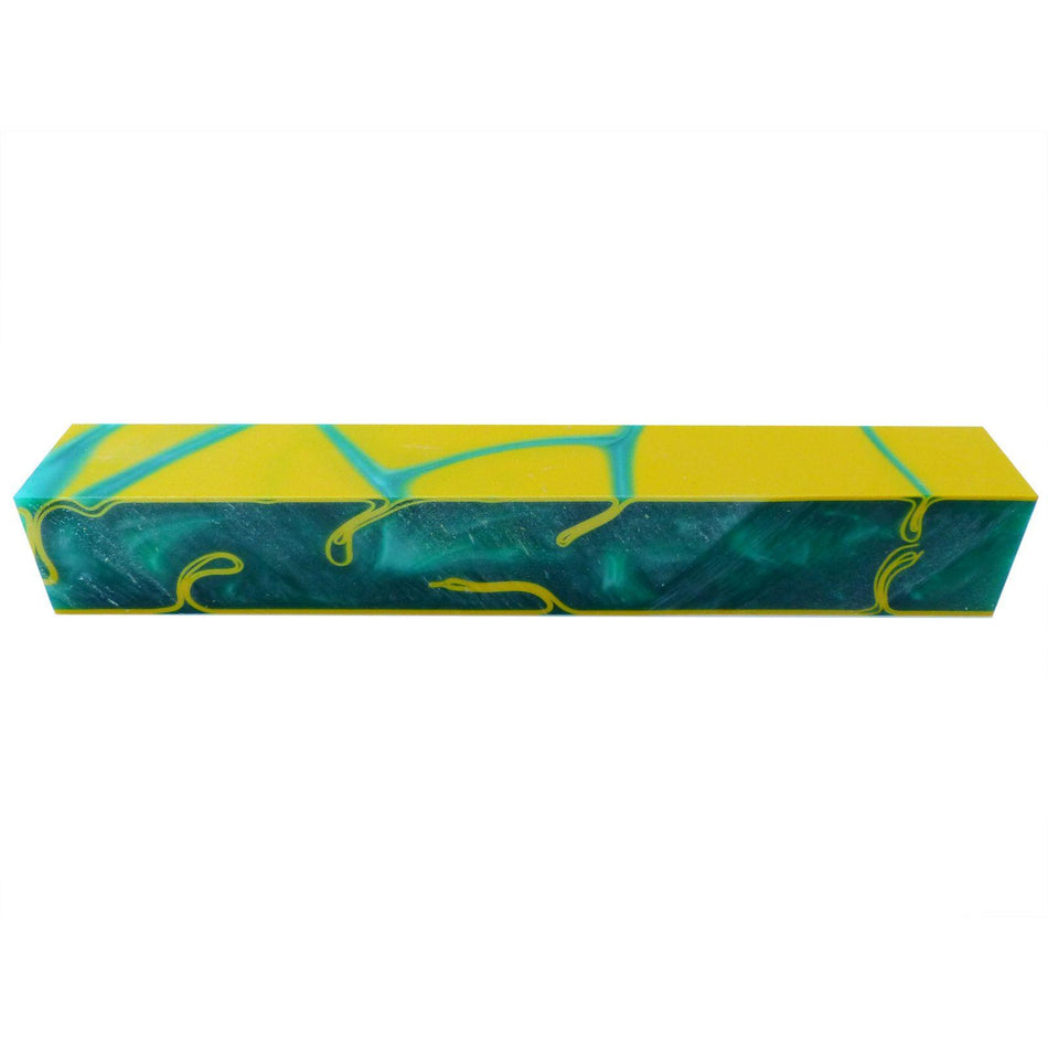 Kirinite Green/Yellow Whirl Abstract Kirinite Acrylic Pen Blank - 150x20x20mm, 6x3/4x3/4"