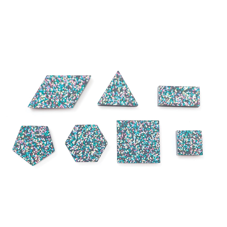Mixed Dark Grey Holographic Glitter Acrylic Mosaic Pieces, 12-30mm (Pack of 200pcs)