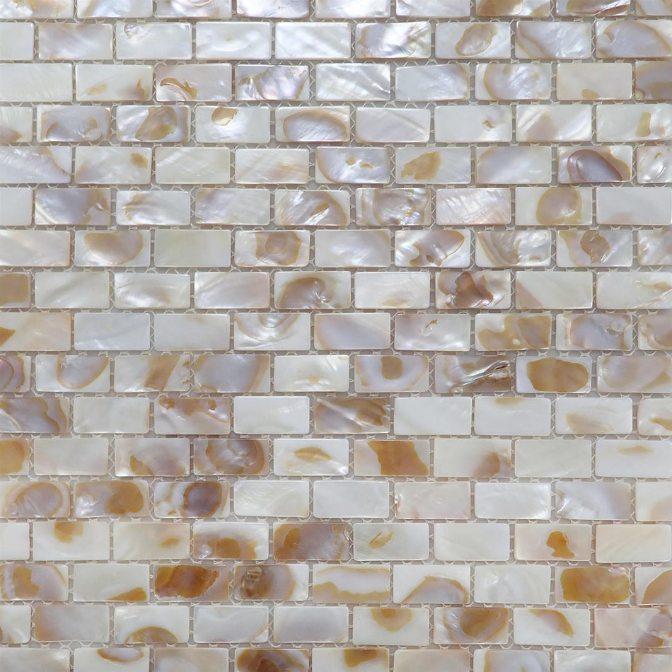 Natural Mother of Pearl Brick Mosaic Tile - 300x300mm, Mesh Backing