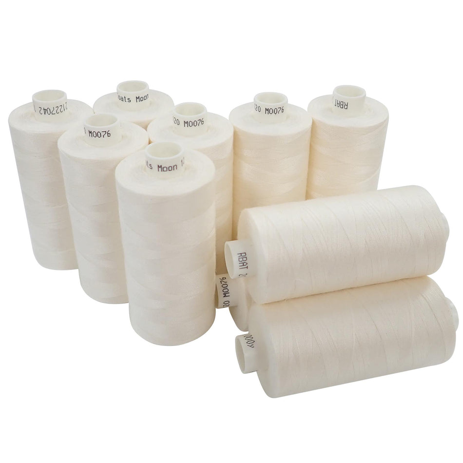 M007610 Ivory Spun Polyester Sewing Thread - 1000M, Pack of 10
