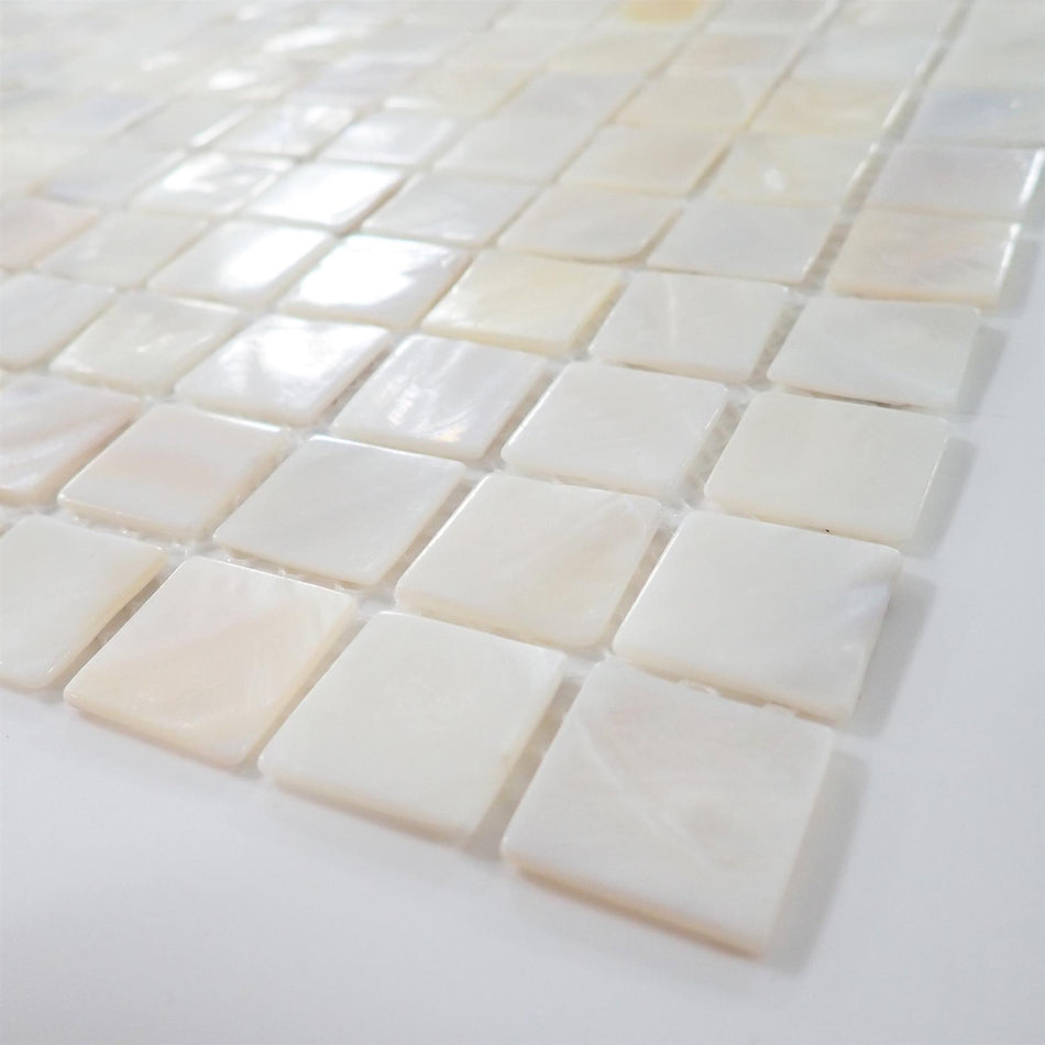 White Mother of Pearl Square Mosaic Tile - 305x305mm, Mesh Backing