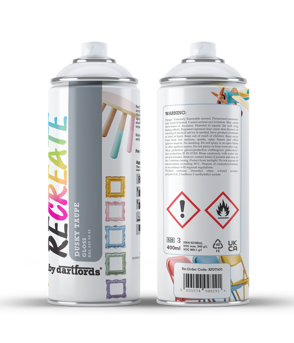 RECREATE Dusky Taupe Grey Gloss Spray Paint for Wood, Metal, Plastic | Quick Drying, Smooth, Durable, Easy-to-Apply | Suitable for Indoor / Outdoor | Furniture, Craft, Doors, Ornaments, Pots, Frames