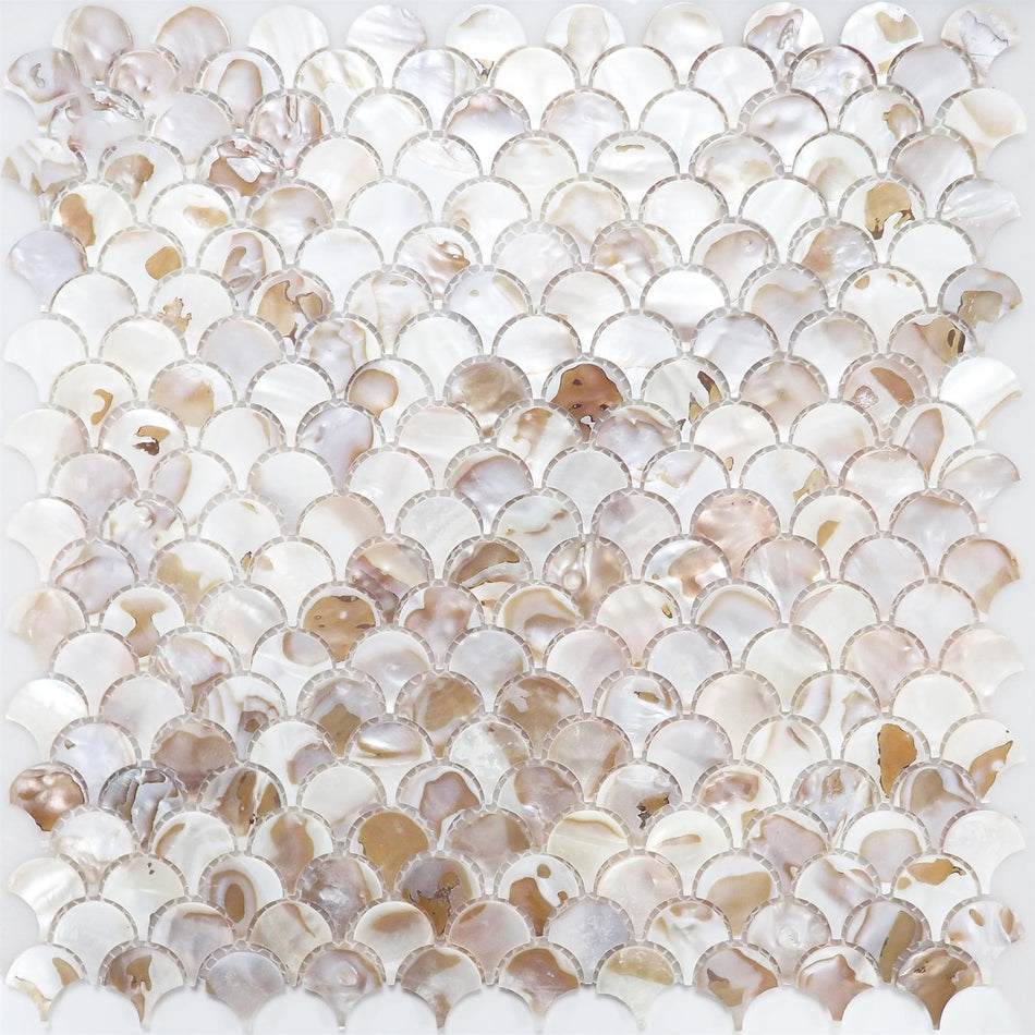 Natural Mother of Pearl Fan Mosaic Tile - 300x300mm, Mesh Backing