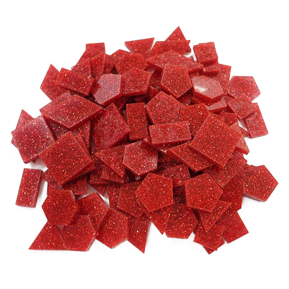 Mixed Red Glitter Acrylic Mosaic Tiles, 12-30mm (Pack of 200pcs)