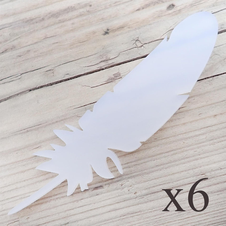 Polar White Cast Acrylic Feather Decorations, 100mm (Style 10) (Pack of 6)