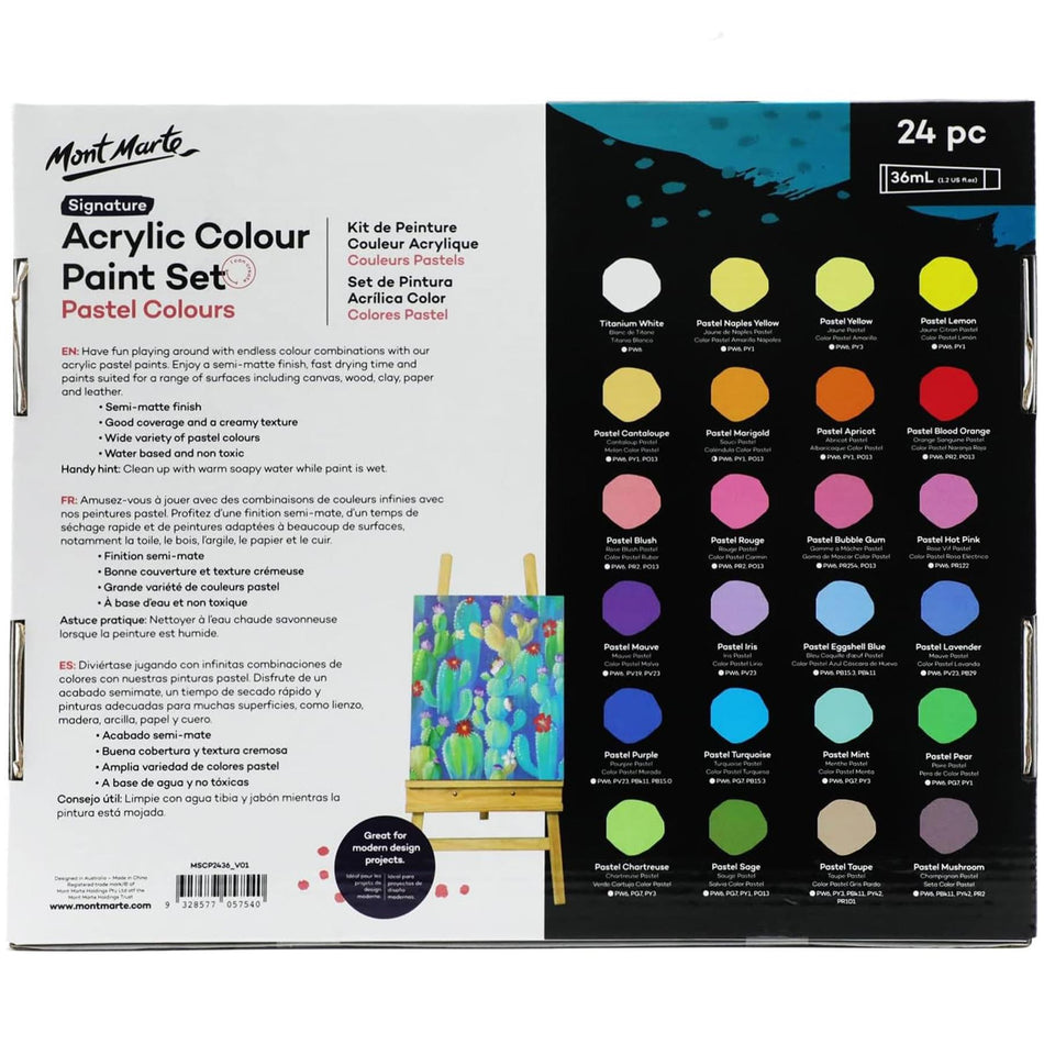 MSCP2436 Acrylic Colour Pastel Colours Paint Set - 36ml Set of 24