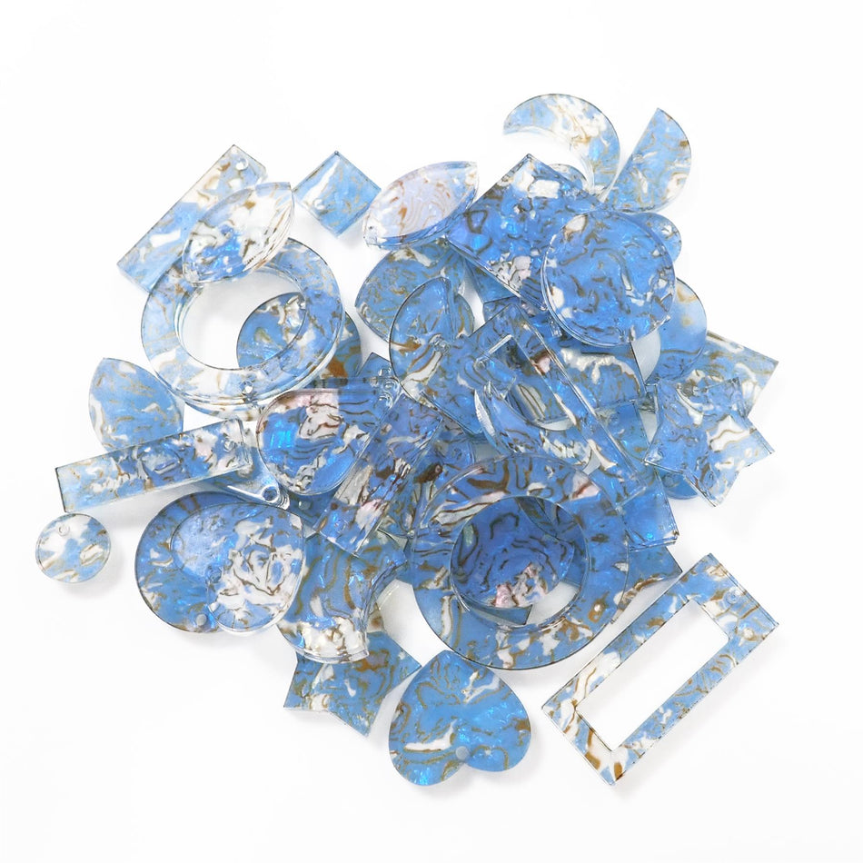 Blue Fine Shell Acrylic Jewellery Making Shapes - 10-33mm, Set of 46, Mixed