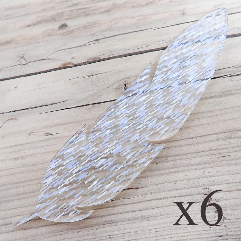 Confetti White Acrylic Feather Decorations, 100mm (Style 8) (Pack of 6)