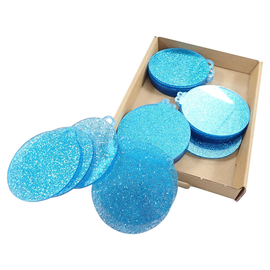 Light Blue Glitter Acrylic Bauble Decoration - 76x68mm, Pack of 24