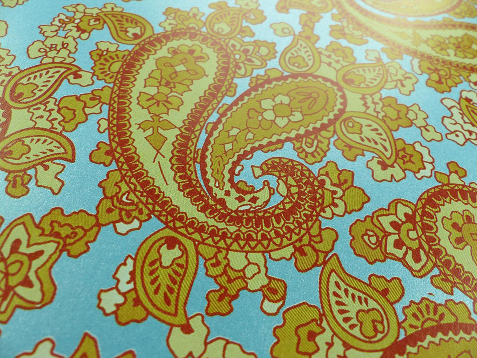 Turquoise Backed Orange Paisley Paper Guitar Body Decal - 420x295mm