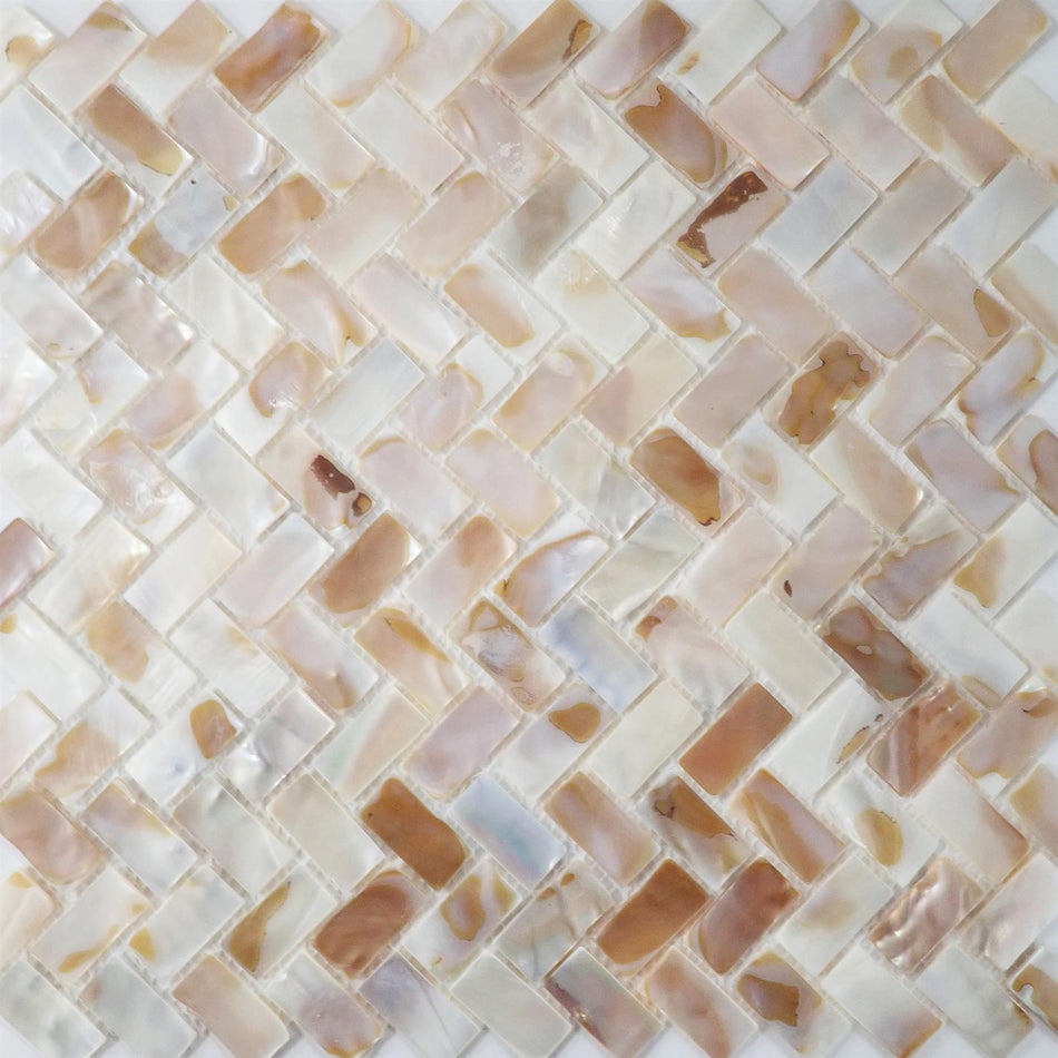 Natural Mother of Pearl Herringbone Mosaic Tile - 270x287mm, Mesh Backing