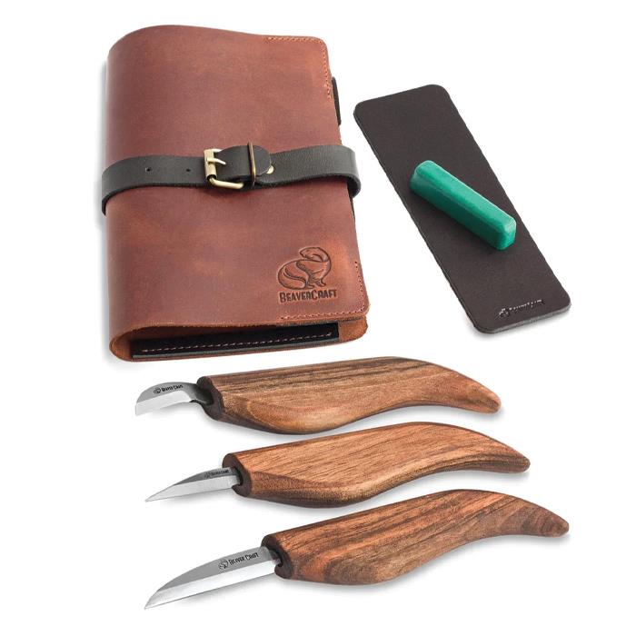 S15X Starter Chip and Whittle Knife Set (C6x + C15x + C16x + Honing Acc) In Genuine Leather Roll