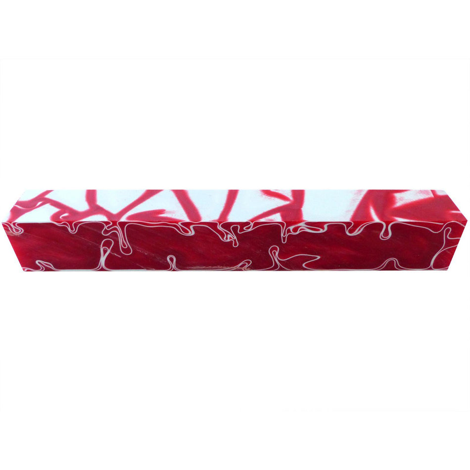 Kirinite Strawberries and Cream White/Red Abstract Kirinite Acrylic Pen Blank - 150x20x20mm, 6x3/4x3/4"