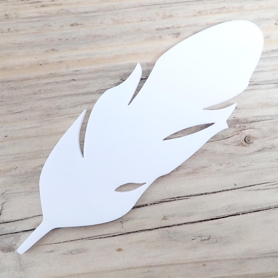 White Acrylic Feather Decorations, 100mm (Style 3) (Pack of 4)