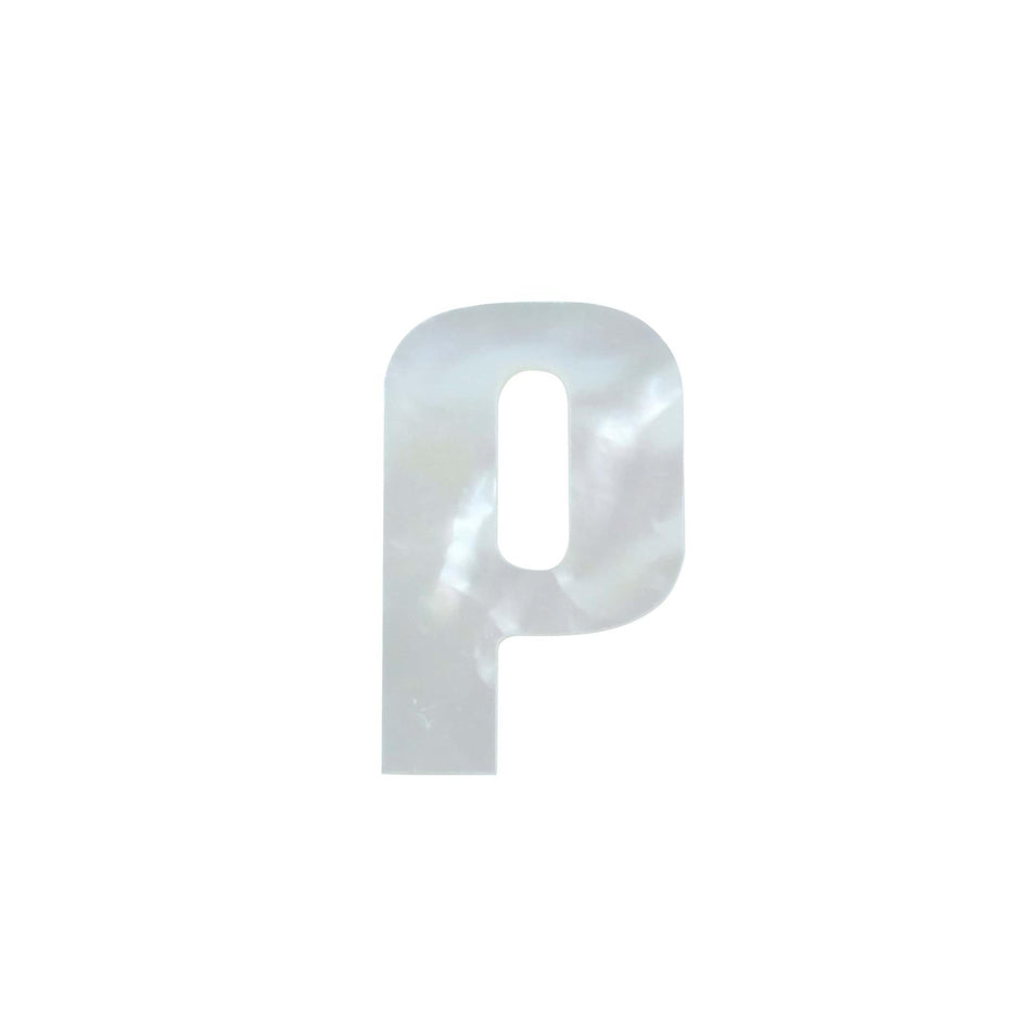 White Mother of Pearl Erte Letter Inlay Lower Case P - ~15mm, Lower Case P