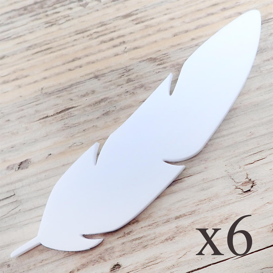 White Acrylic Feather Decorations, 100mm (Style 8) (Pack of 6)