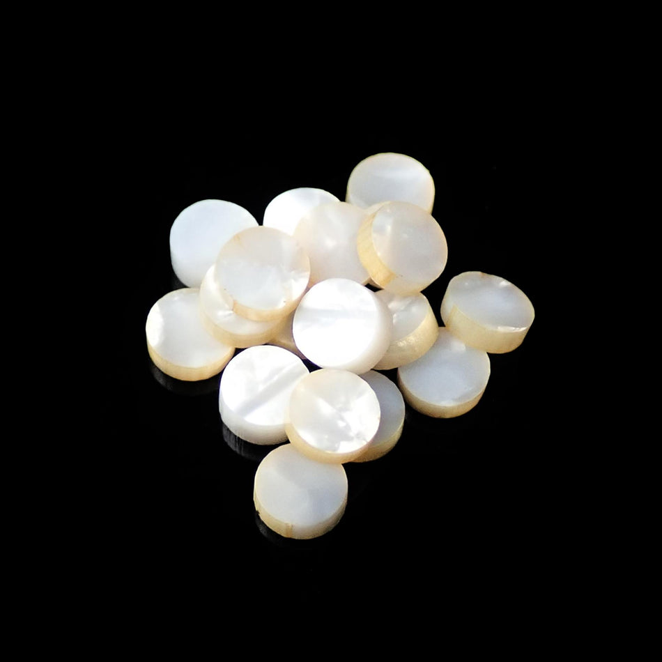 White Pearloid Celluloid Dot Inlays - 4.76mm, 3/16 In, Pack of 20, Circle