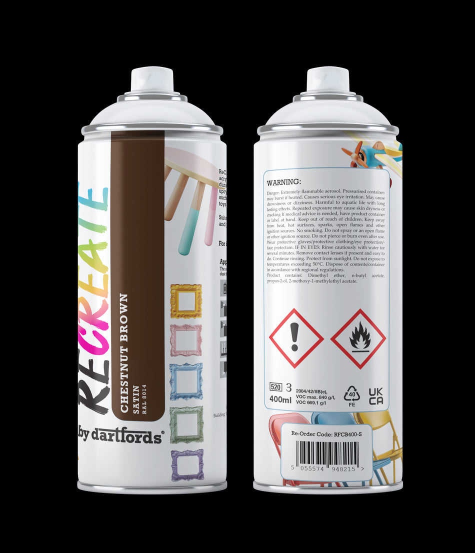 Recreate Chestnut Brown Satin Interior/Exterior Spray Paint For Wood, Metal and Plastic - 400ml Aerosol