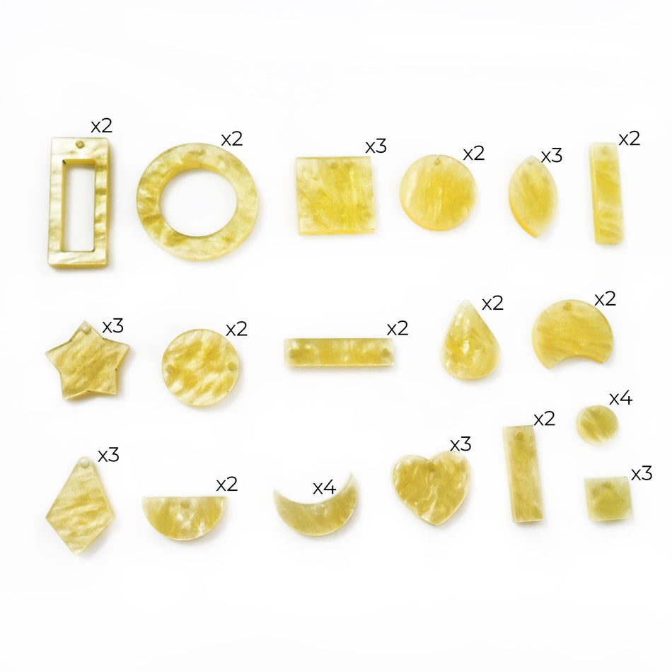 Yellow Pearl Acrylic Jewellery Making Shapes - 10-33mm, Set of 46, Mixed