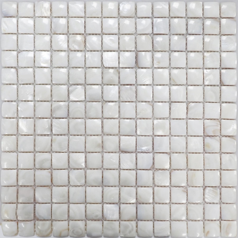 White Mother of Pearl Cushion Mosaic Tile - 305x305mm, Mesh Backing
