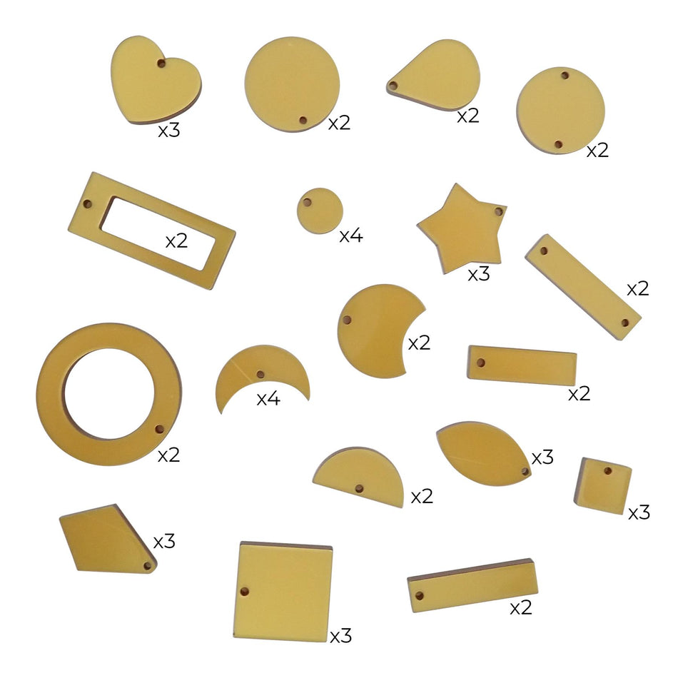 Satin Gold Acrylic Jewellery Making Shapes - 10-33mm, Set of 46, Mixed