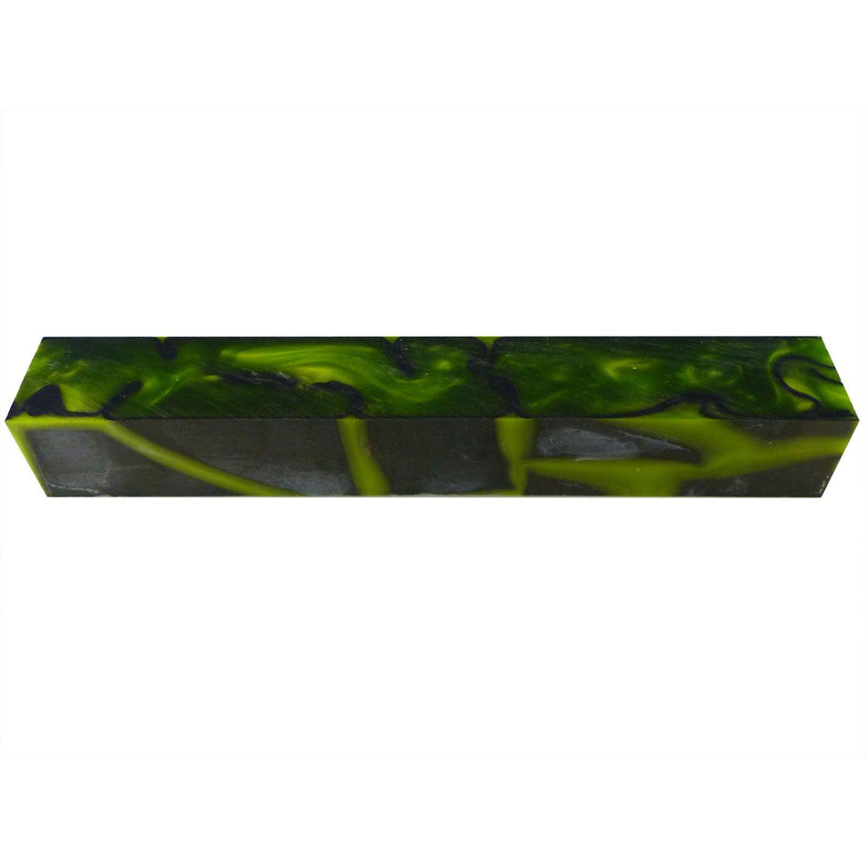 Toxic Green/Black Abstract Kirinite Acrylic Pen Blank - 150x20x20mm, 6x3/4x3/4"