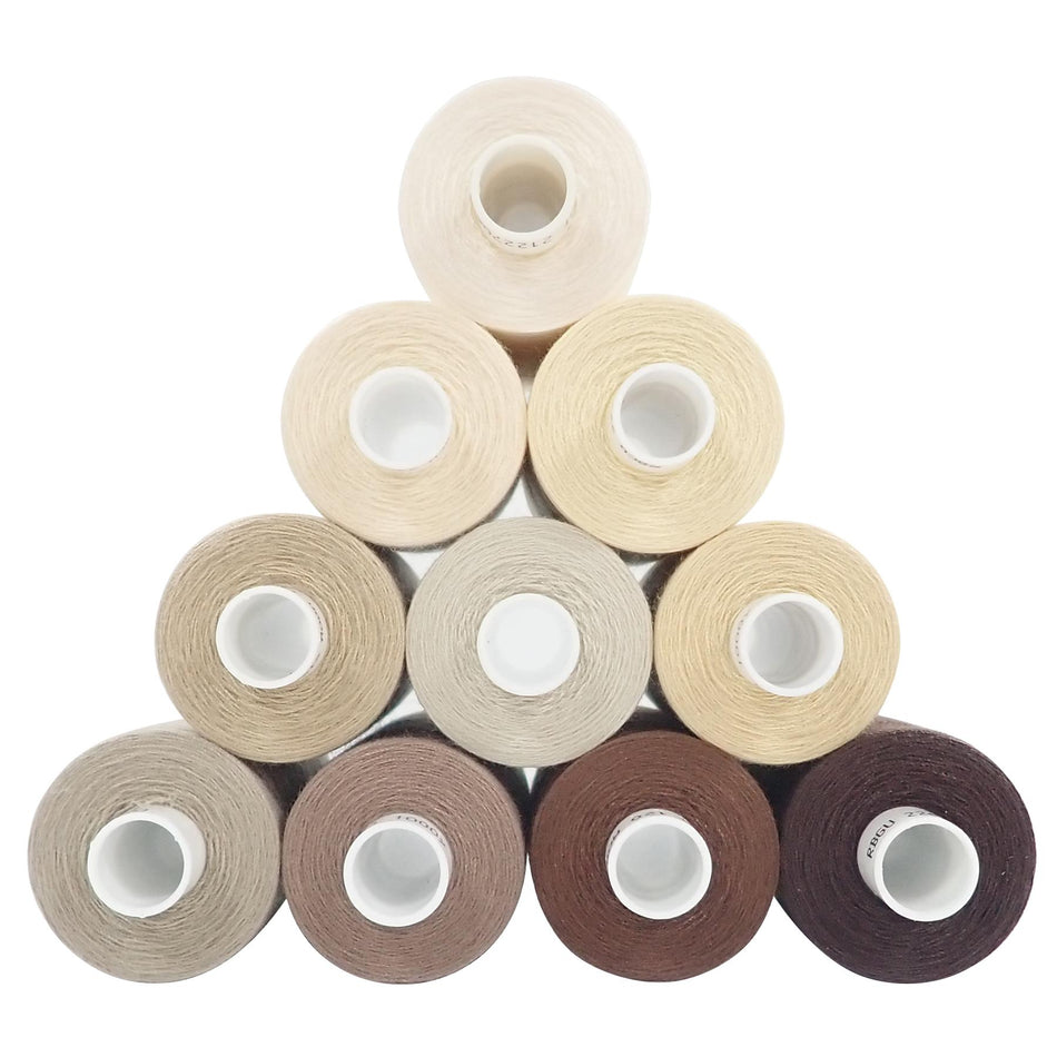 Assorted Naturals Spun Polyester Sewing Thread - 1000M, Set of 10