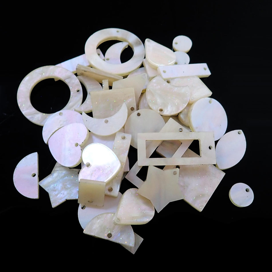 Pink Gold Glittering Pearl Acrylic Jewellery Making Shapes - 10-33mm, Set of 46, Mixed