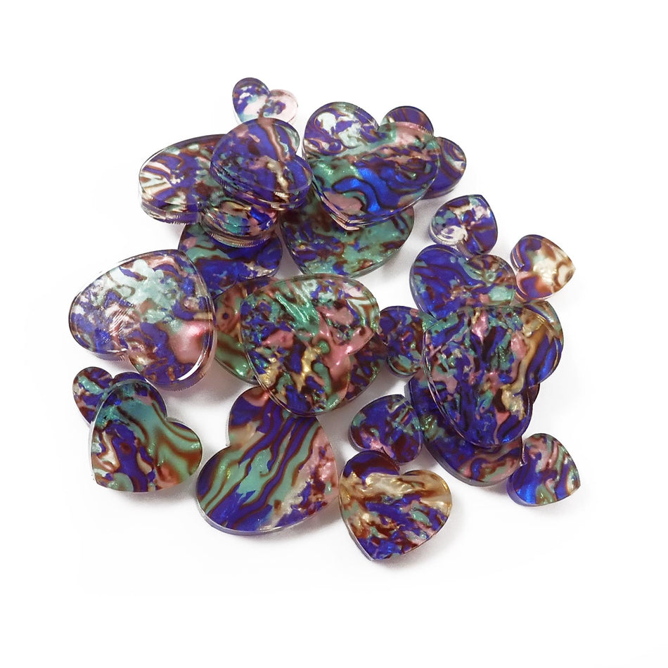 Blue Splatter Celluloid Acrylic Jewellery Making Shapes - 10-20mm, Set of 24, Hearts