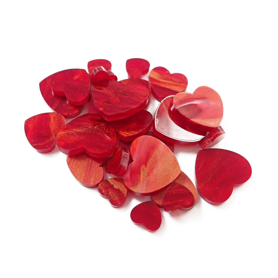 Inky Red Pearl Acrylic Jewellery Making Shapes - 10-20mm, Set of 24, Hearts