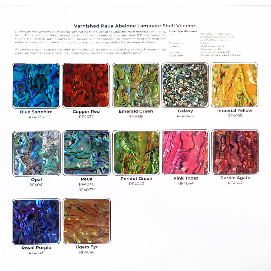 Varnished Paua Shell Veneer Swatch Page