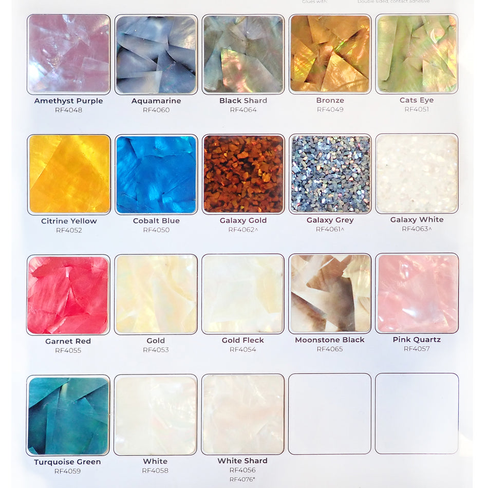 Varnished Mother of Pearl Shell Veneer Swatch Page