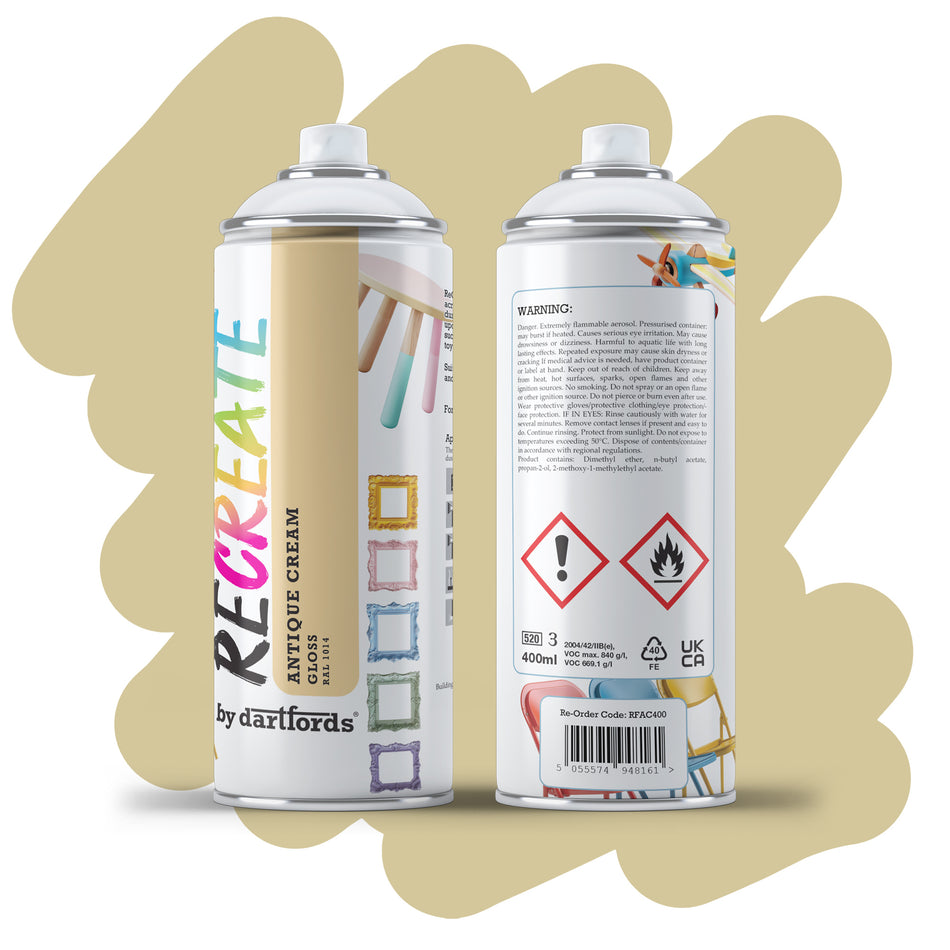 Recreate Antique Cream Gloss Interior/Exterior Spray Paint For Wood, Metal and Plastic - 400ml Aerosol