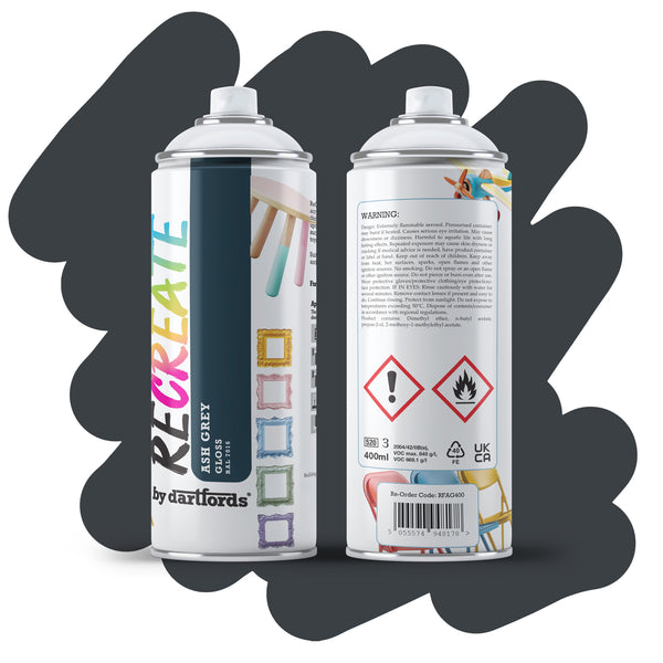 Recreate Ash Grey Gloss Interior/Exterior Spray Paint For Wood, Metal and Plastic - 400ml Aerosol
