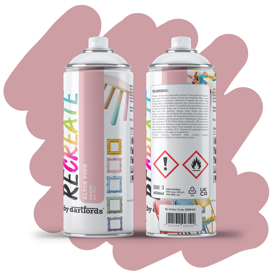 RECREATE Blush Pink Gloss Spray Paint for Wood, Metal, Plastic | Quick Drying, Smooth, Durable, Easy-to-Apply | Suitable for Indoor / Outdoor | For Furniture, Craft, Doors, Ornaments, Pots, Frames